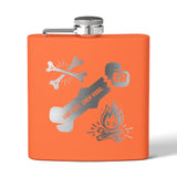 6oz Camping Flask or Dog Water Carrying Device - Stainless Steel Hip Flask with Campfire & Bones Design